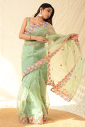 green organza saree