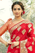 Scarlet Red Organza Saree