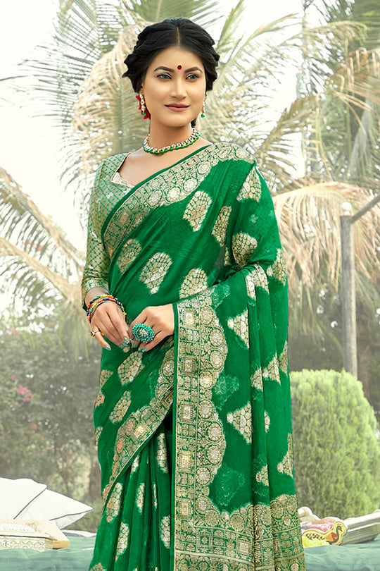 Forest Green Organza Saree