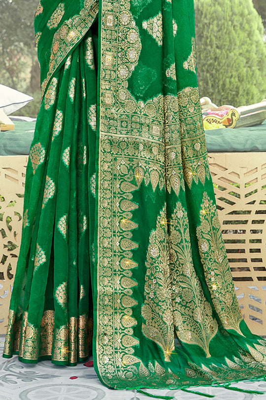 Forest Green Organza Saree