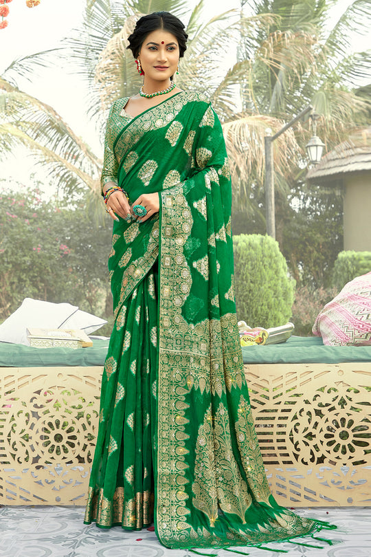 Forest Green Organza Saree
