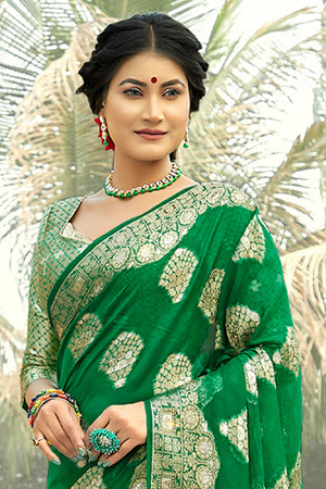 Forest Green Organza Saree