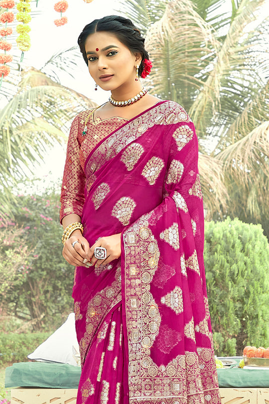 Magenta Pink Organza Saree