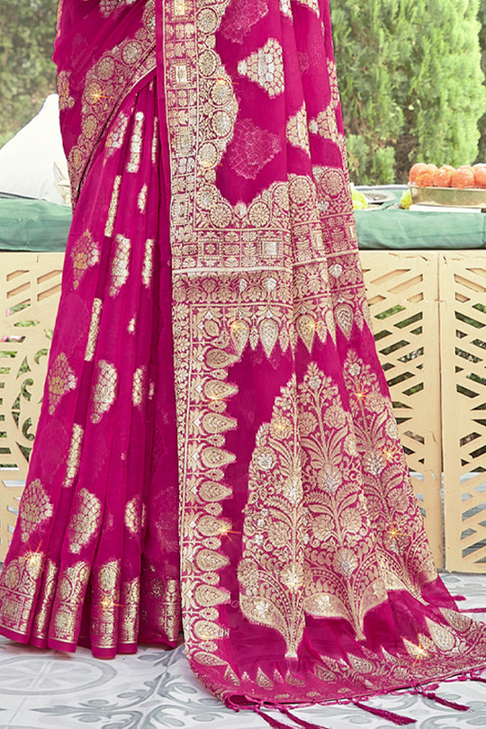 Magenta Pink Organza Saree