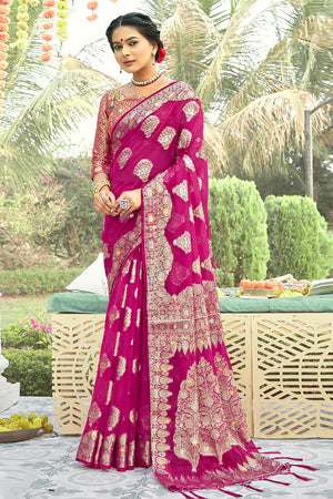 Magenta Pink Organza Saree