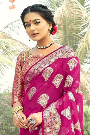 Magenta Pink Organza Saree