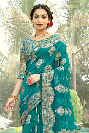 Ocean Blue Organza Saree