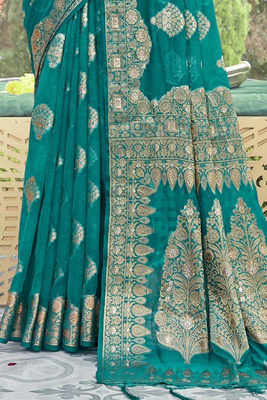 Ocean Blue Organza Saree