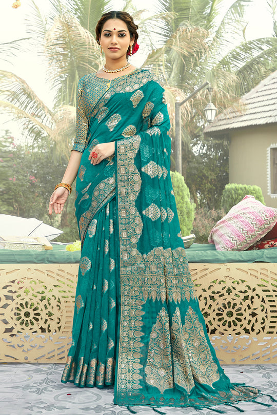 Ocean Blue Organza Saree