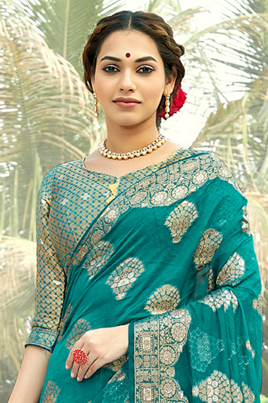 Ocean Blue Organza Saree