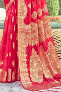 Taffy Red Organza Saree