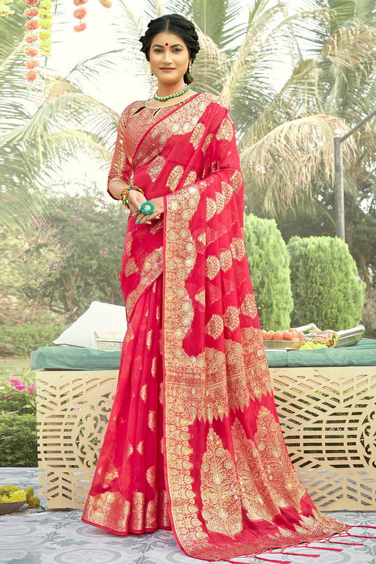 Taffy Red Organza Saree
