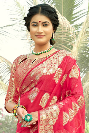 Taffy Red Organza Saree