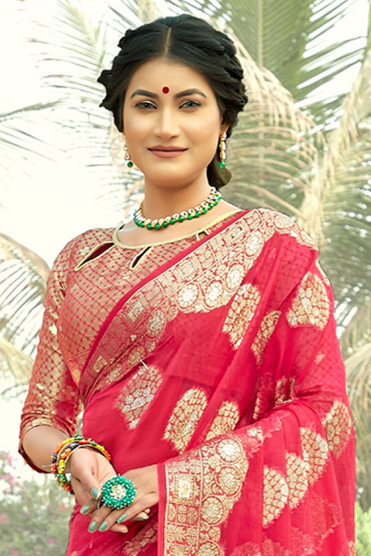 Taffy Red Organza Saree