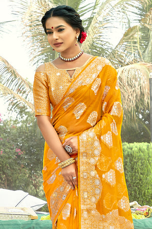 Turmeric Yellow Organza Saree