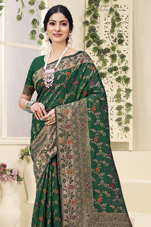 Dark Green Cotton Saree