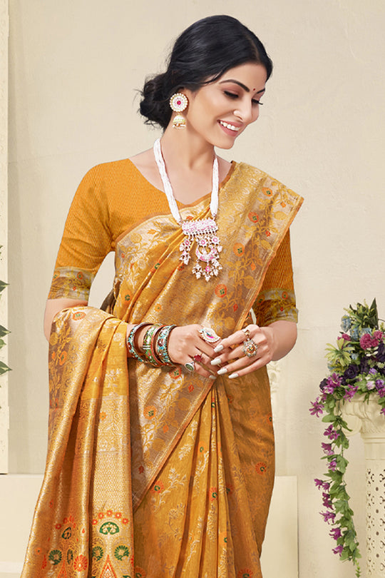Fire Yellow Cotton Saree