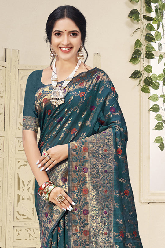 Sea Green Cotton saree
