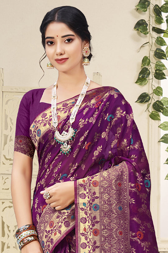 Jam Violet Cotton Saree