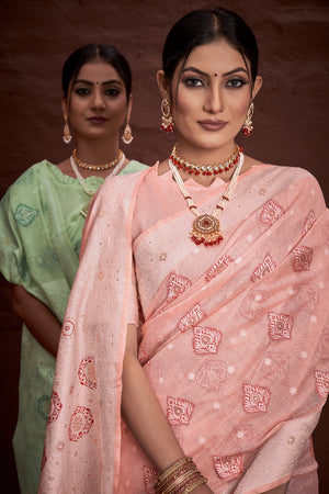 Cantaloupe Peach Cotton Saree
