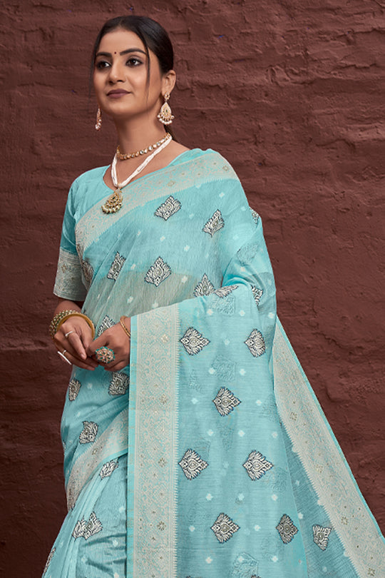 Powder Blue Cotton Saree