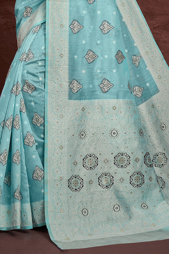 Powder Blue Cotton Saree