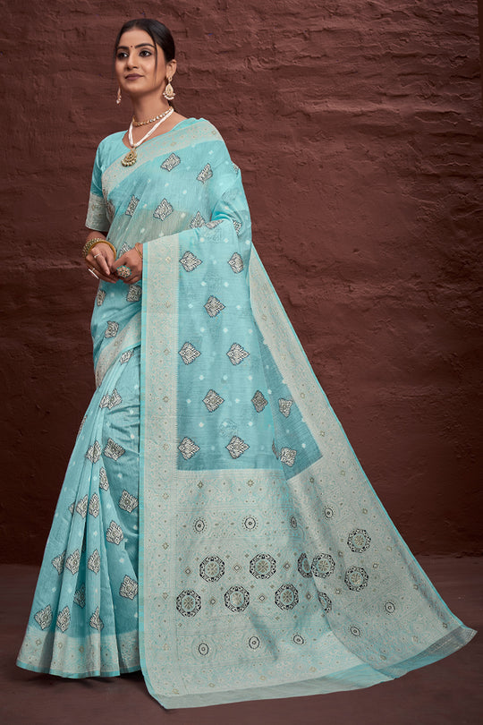 Powder Blue Cotton Saree