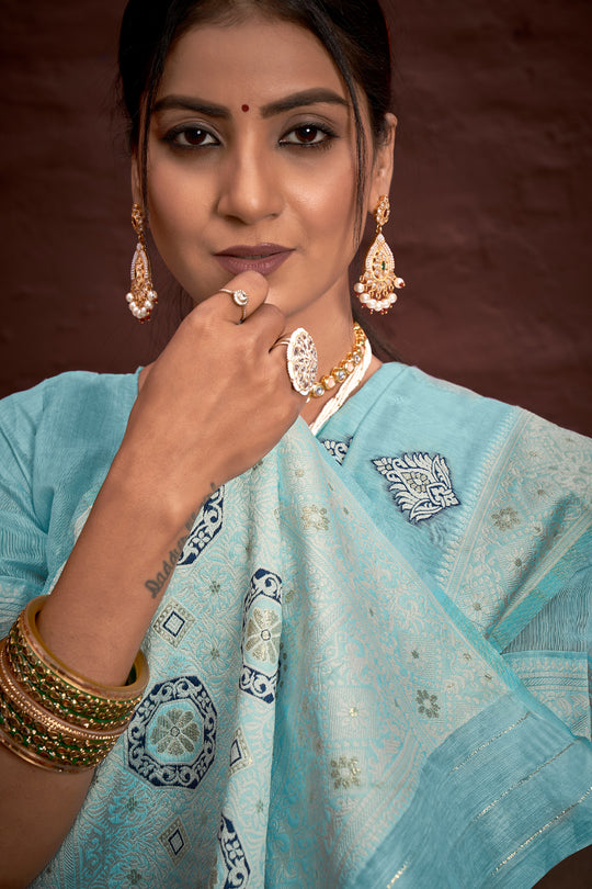Powder Blue Cotton Saree