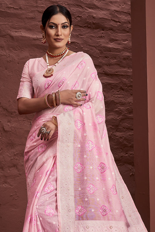 Flamingo Pink Cotton Saree