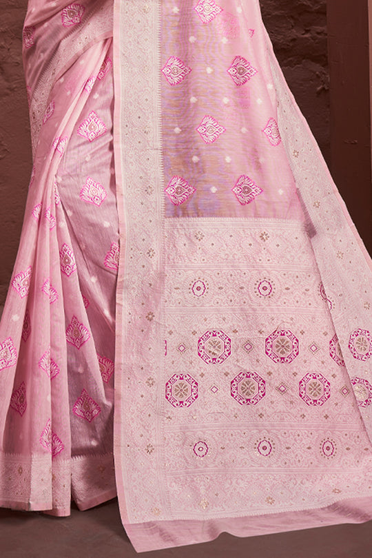Flamingo Pink Cotton Saree
