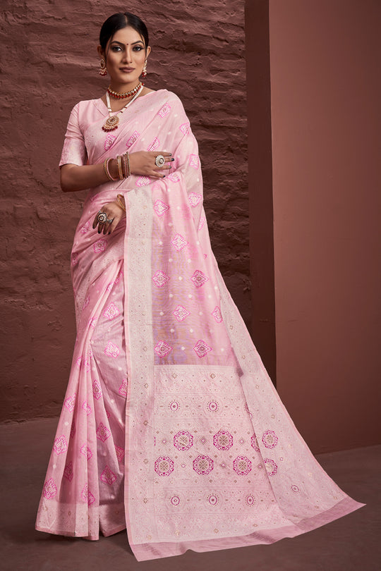 Flamingo Pink Cotton Saree