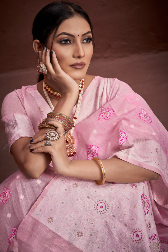 Flamingo Pink Cotton Saree