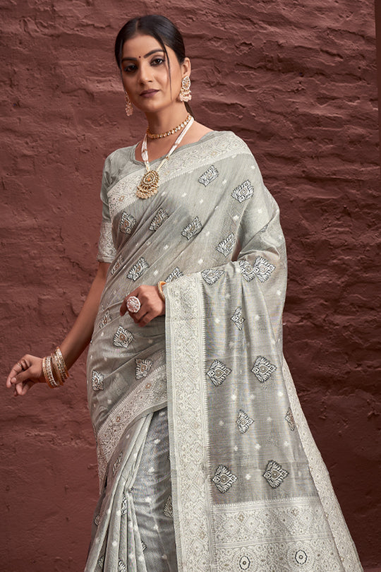 Coin Grey Cotton Saree