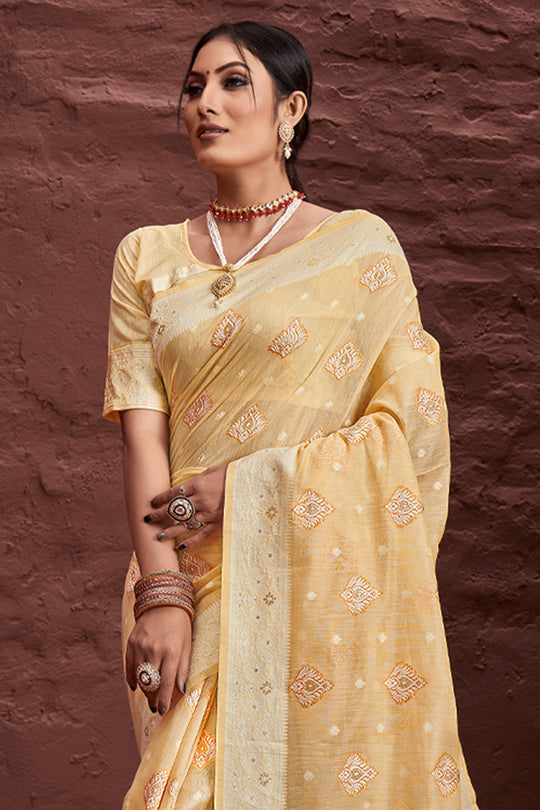 Tan Beige Cotton Saree