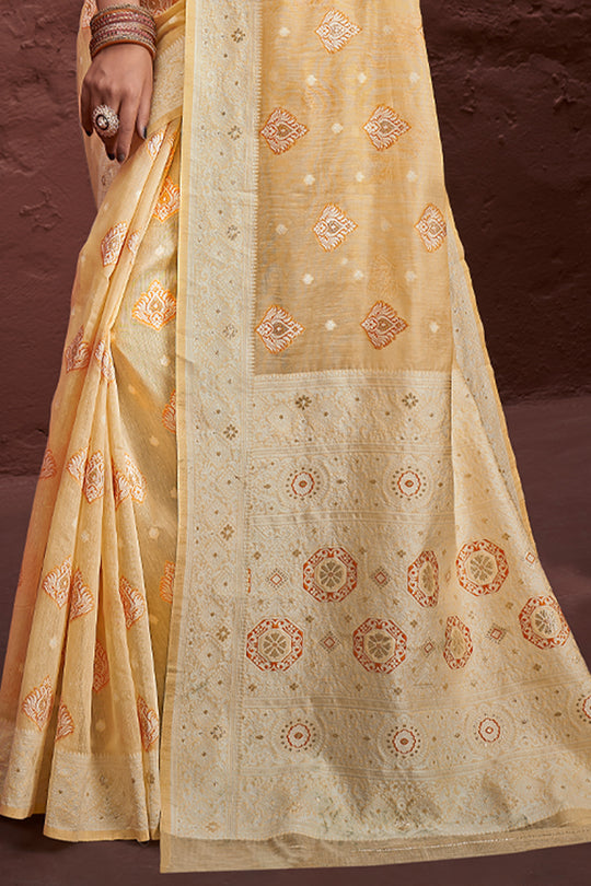Tan Beige Cotton Saree