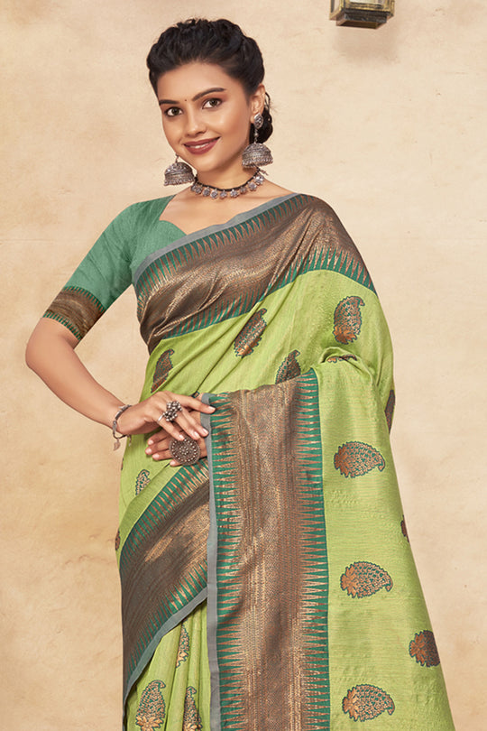 Lime Green Cotton saree