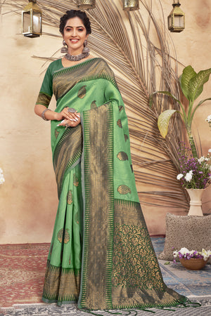 Fern Green Cotton saree