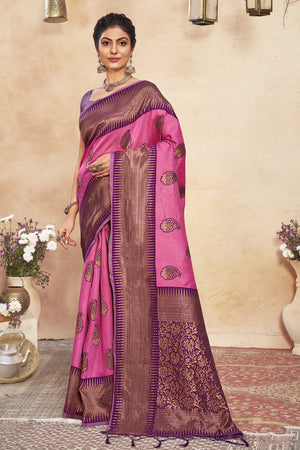 Hot Pink Cotton saree