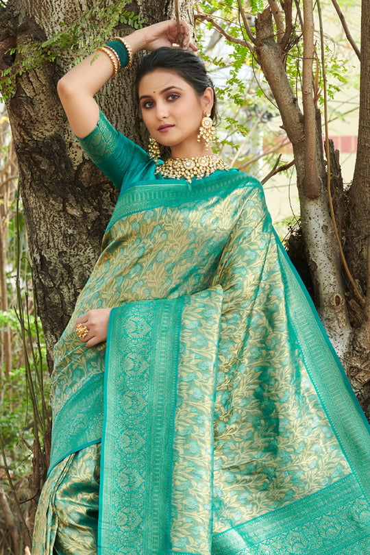 Seafoam Green Kanjivaram Silk Saree