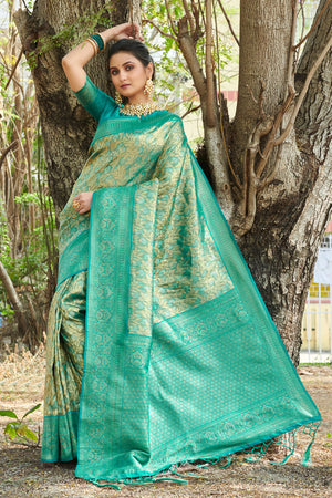 Seafoam Green Kanjivaram Silk Saree