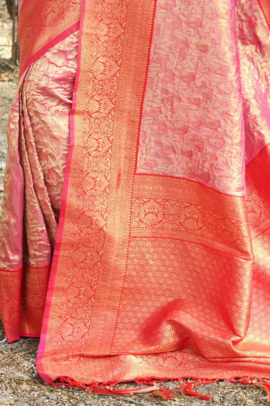 Pink And Red Kanjivaram Silk Saree