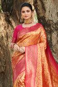 Orange And Red Kanjivaram Silk Saree