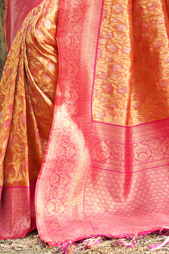Orange And Red Kanjivaram Silk Saree