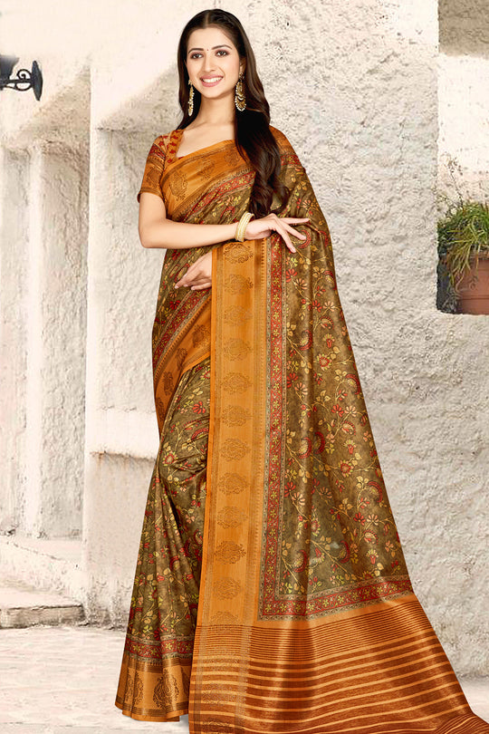 Bronze Orange Digital Print Saree