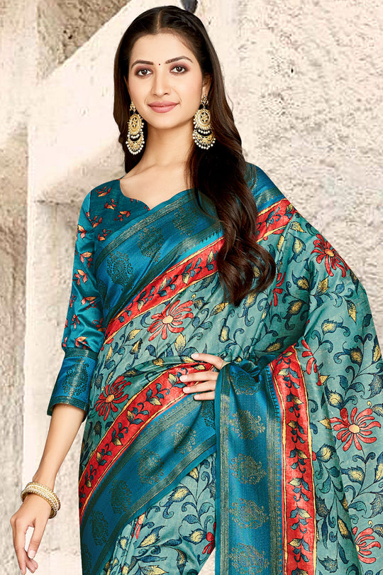 Ocean Blue Digital Print Saree
