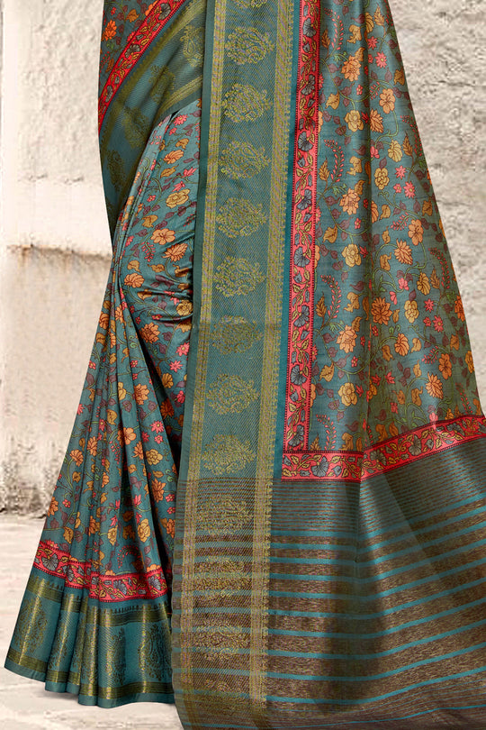 Basil Green Digital Print Saree