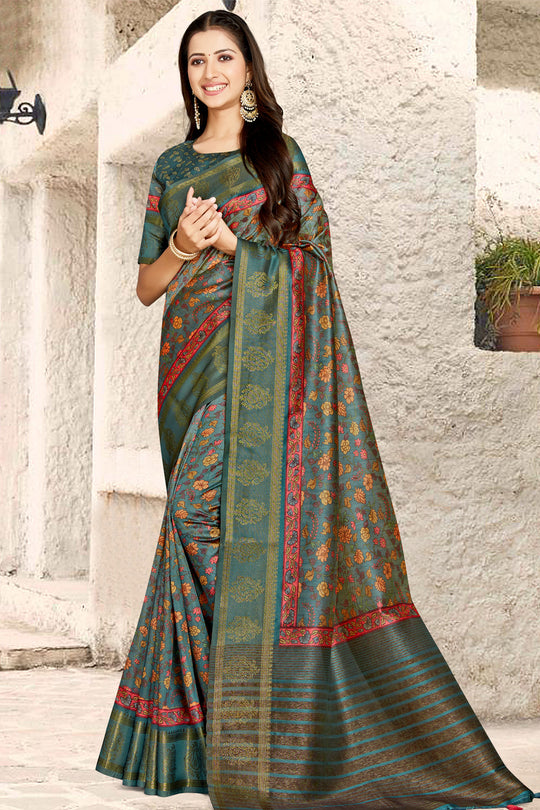 Basil Green Digital Print Saree