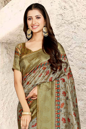 Olive Green Digital Print Saree