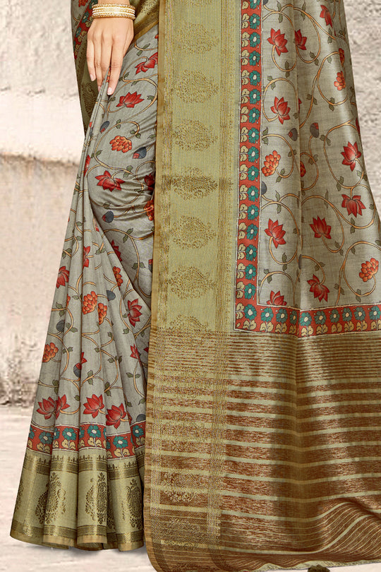 Olive Green Digital Print Saree