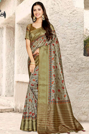 Olive Green Digital Print Saree